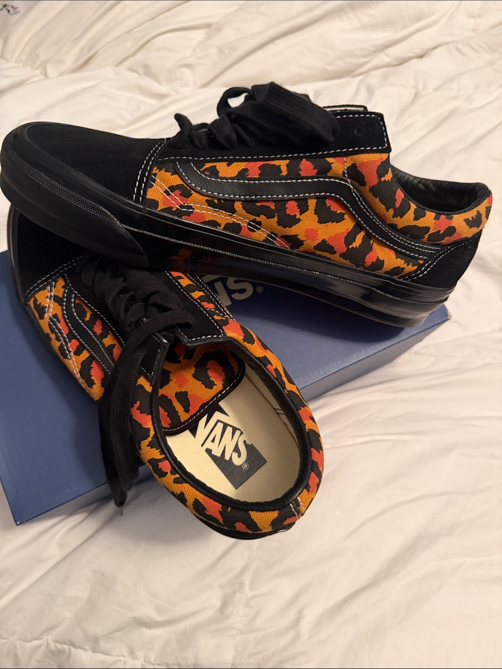 Vans Orange and Black Leopard Old Skool Sneakers